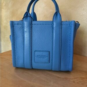 Blue Leather Tote Bag